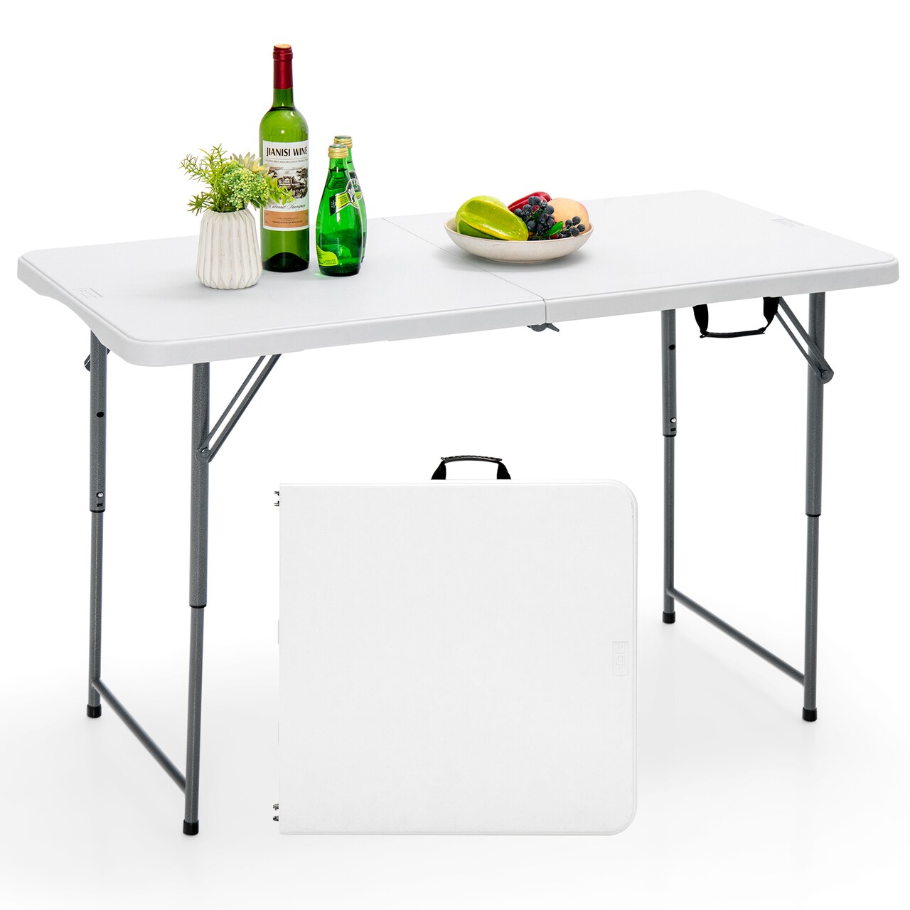 White HDPE Steel Folding Table 3-Level Adjustable Portable Picnic Camping Table 330 lbs